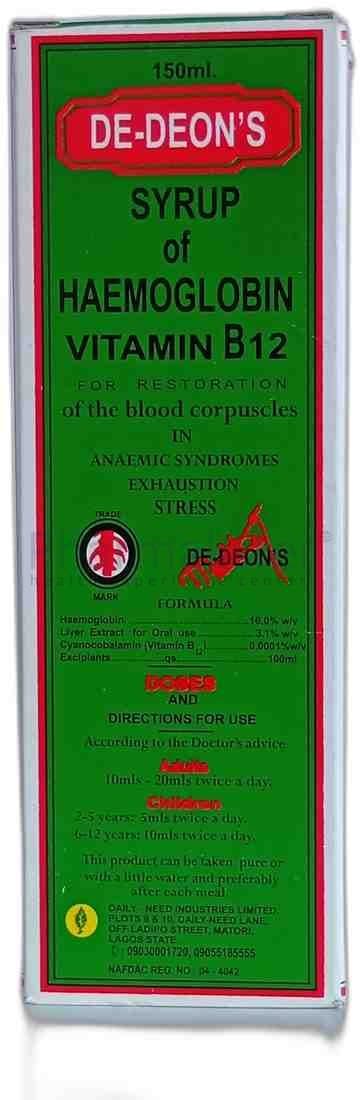 De-Deon's Syrup - 150ml - Haemoglobin Vitam B12 - Blood Corpuscles - Dedeons